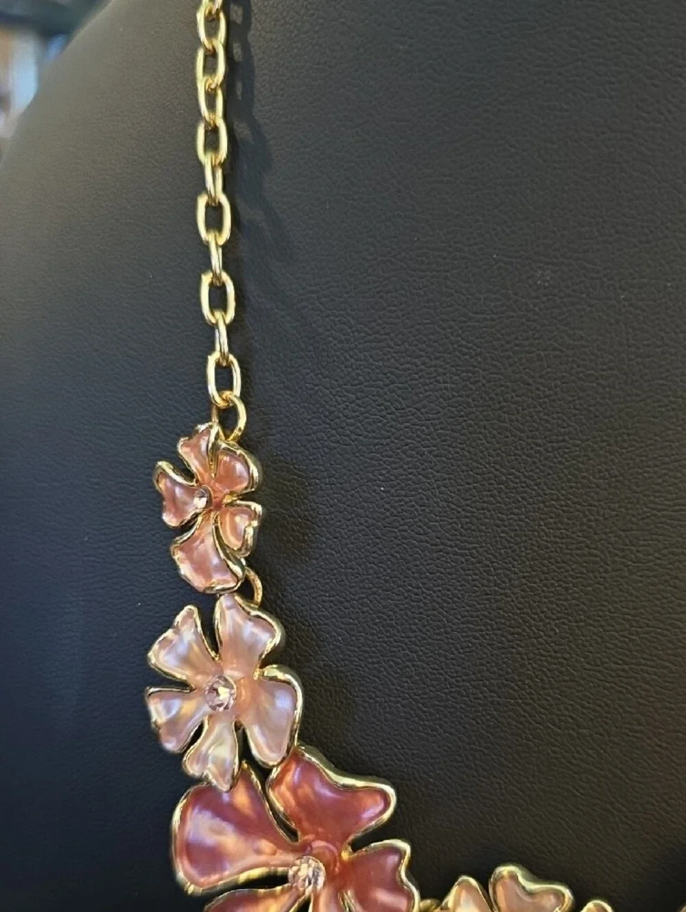 Gold-Tone Pink Floral Statement Necklace - Women Jewelry